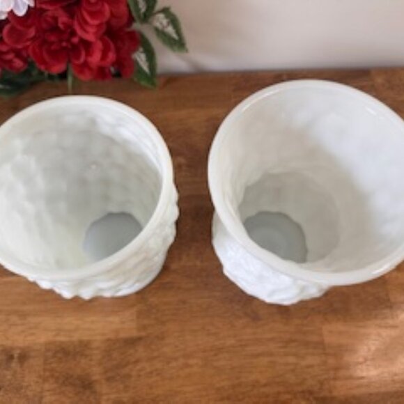 E.O. Brody Milk Glass Vases Vintage White Textured Pedestal Planters Retro Mid-C - Picture 4 of 7
